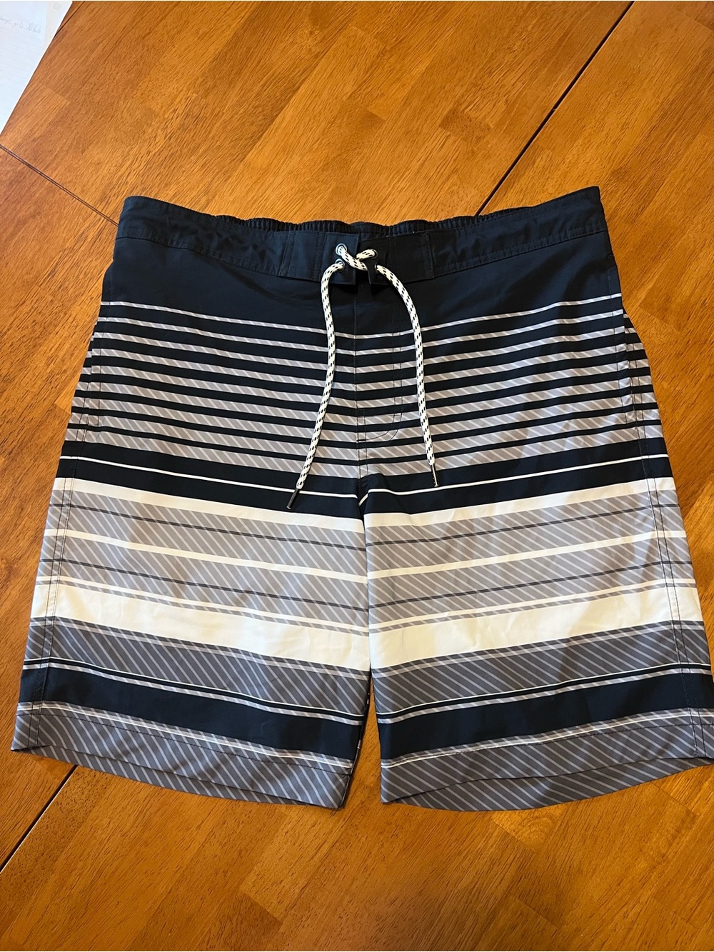 Men's Black and Gray Striped Swim Shorts, like brand new